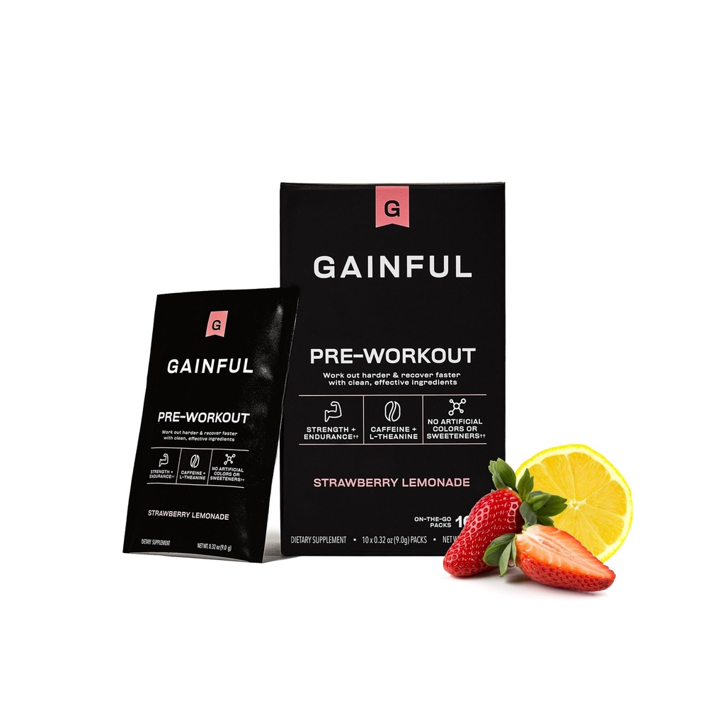 Doğal Caffeine & L Theanine for Energy & Focus, L Citrulline & Beta Alanine for Endurance, BCAA's for Muscle Recovery, Vegan, Strawberry Lemonade, 10 Ctt