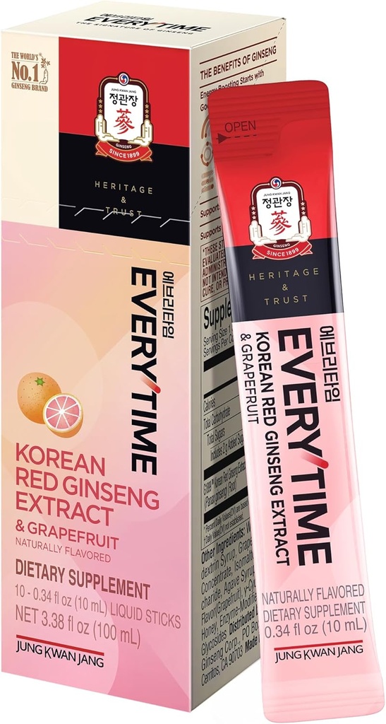 JUNG KWAN JANG Her Zaman Kore Kırmızı Deri 1000 mg & Grapetre - Vegan BTC Kök Enerji İçeren Sıvı Çelik Tamamlar - Stamina & Immunity, No Caffeine (10 Sticks, 0.34 fl oz)