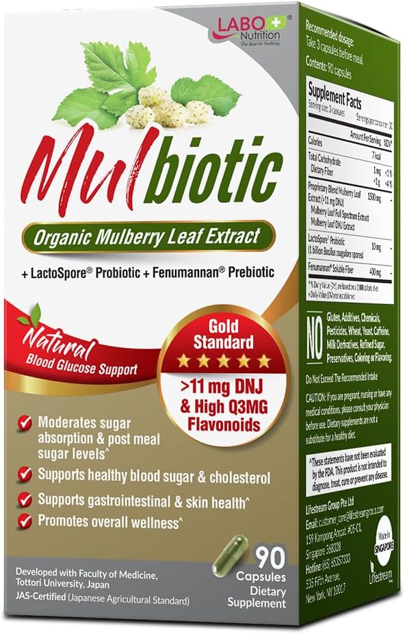 LABO Beslenme Mulbiyotik Capsule, Organik Mulberry Leaf Extract + Lacto Claytone Probiyotik & Fenumannan Prebiyotik, Sağlıklı Karb Cravings Desteği için Vegetarian, Non-GMOMO