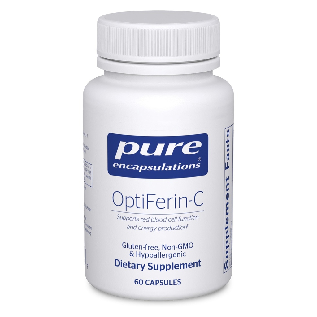 Saf Encapsulations OptiFerin-C - Kırmızı Kan Hücreleri ve Enerji için - Demir Aborpsiyon Desteği - Enerji Supplement* - Vitamin C Enriched - Gluten Free & Non-GMO - 60 Capsules