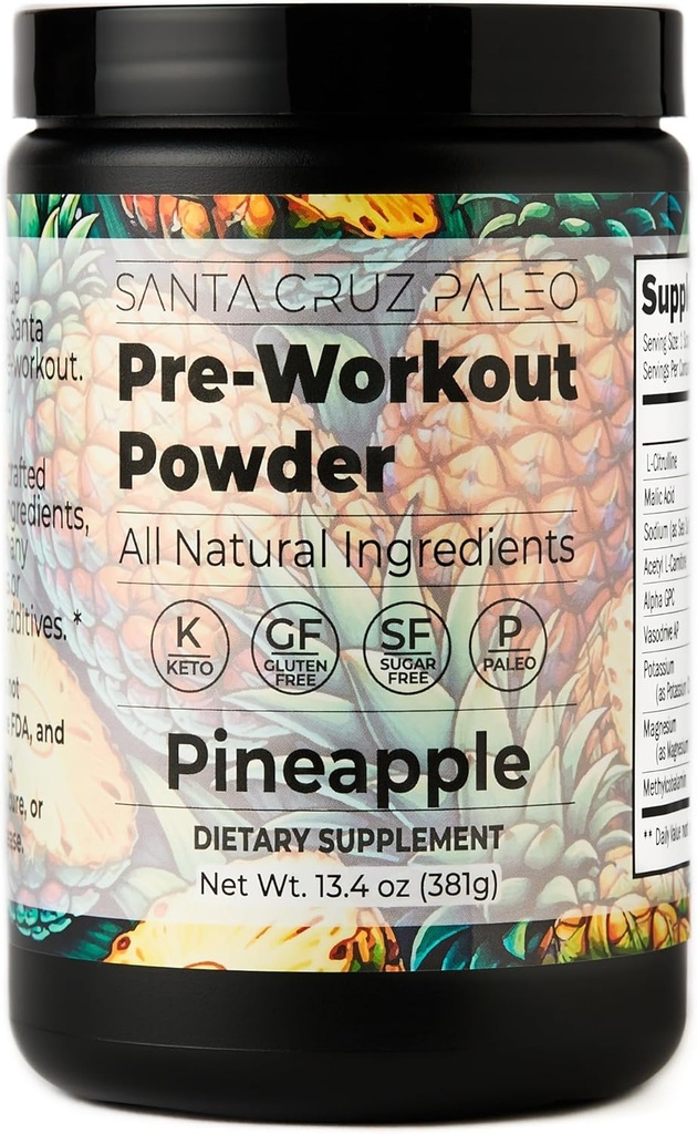 Santa Cruz Paleo Pre Electrolytes, Μαγνήσιο, Κάλιο, Θαλάσσιο Αλάτι & L Citrulline, καφεΐνη & Ζάχαρη Δωρεάν Preworkout Μείγμα Ποτού για την ενέργεια & την ενυδάτωση, Ανανάς Γεύση, 30 Υπηρεσίες