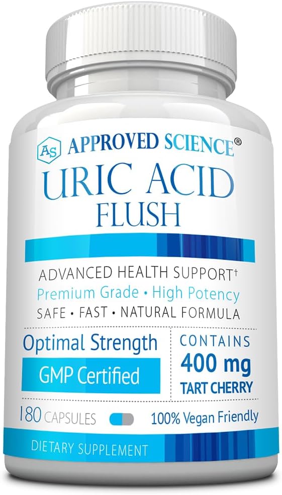 Εγκεκριμένο συμπλήρωμα Flush του Uric Acid Science® με Folic Acid και Tart Cherry - 180 Κάψουλες - 3 Μήνες Προσφορά