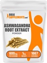 BulkSupplements.com Ashwagandha Root Extract Toz - Ashwagandha Supplement, Herbal Supplement - Vegan & Gluten Free, 600 mg per Service, 1kg (2.2 lbs) (Paket of 1)