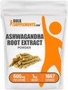 BulkSupplements.com Ashwagandha Root Extract Toz - Ashwagandha Supplement, Herbal Supplement - Vegan & Gluten Free, 600 mg per Service, 1kg (2.2 lbs) (Paket of 1)