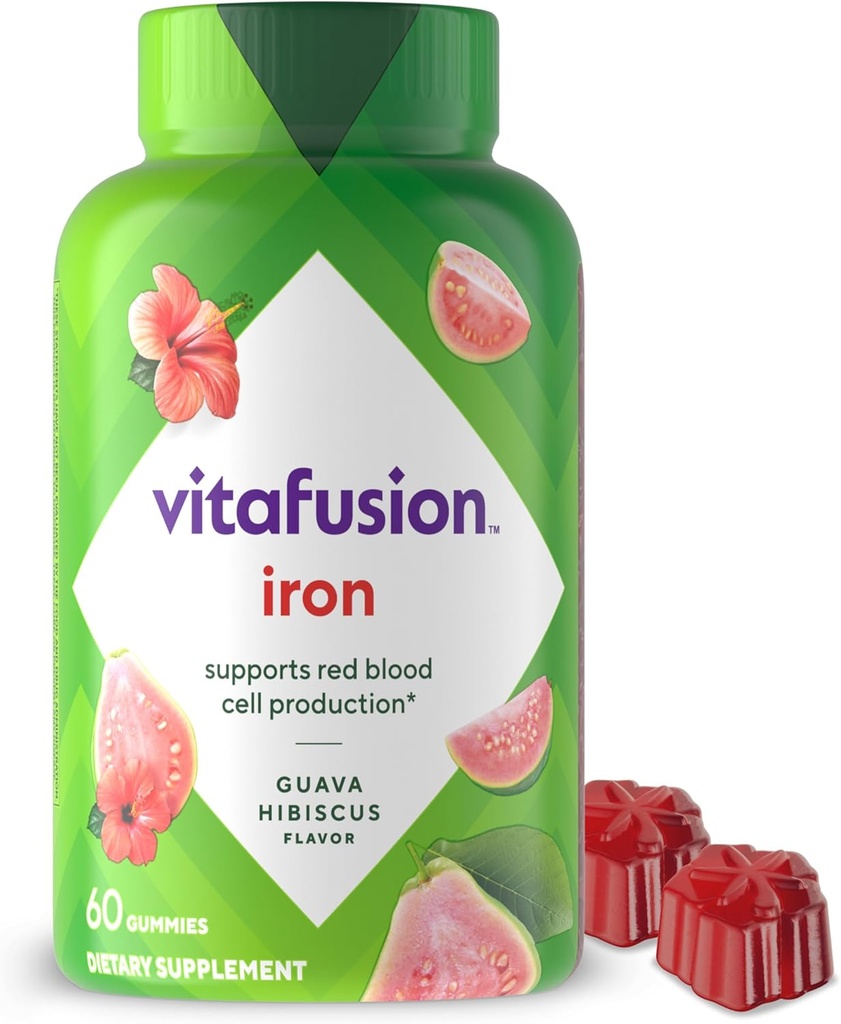 Vitafusion Iron Gummy Supplement, Supports Red Blood Cell Production *, Guava Hibiscus Flavor, 30 Hizmet, 60 Kont