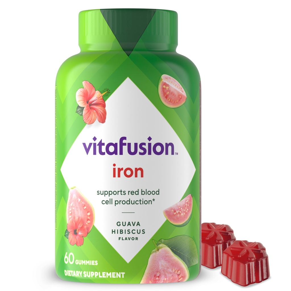 Vitafusion Iron Gummy Supplement, Supports Red Blood Cell Production *, Guava Hibiscus Flavor, 30 Hizmet, 60 Kont