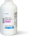 MAJOR Oyster Shelluba 500 mg - Bone Health ve Ortak Destek için Günlük Diyet Tamam, Erkekler ve Kadınlar için Mineral Supplement, Gluten-Free - 1000 Tabletler (1 Pack)