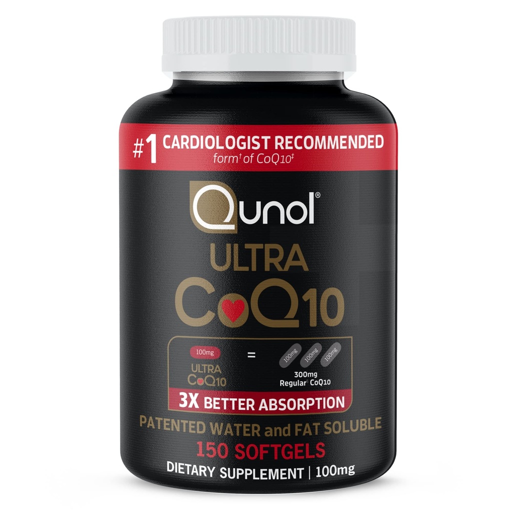 Qunol Ultra CoQ10 100 mg Softgels- 3X Better Abxia Coenzyme Q10 Supplements - Antioksi Supplement for Vascular and Heart Health & Energy Production - 5 Ay Supply - Sayı 150