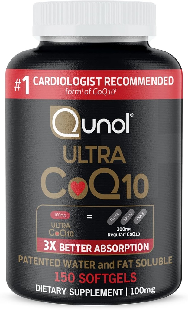 Qunol Ultra CoQ10 100 mg Softgels- 3X Better Abxia Coenzyme Q10 Supplements - Antioksi Supplement for Vascular and Heart Health & Energy Production - 5 Ay Supply - Sayı 150