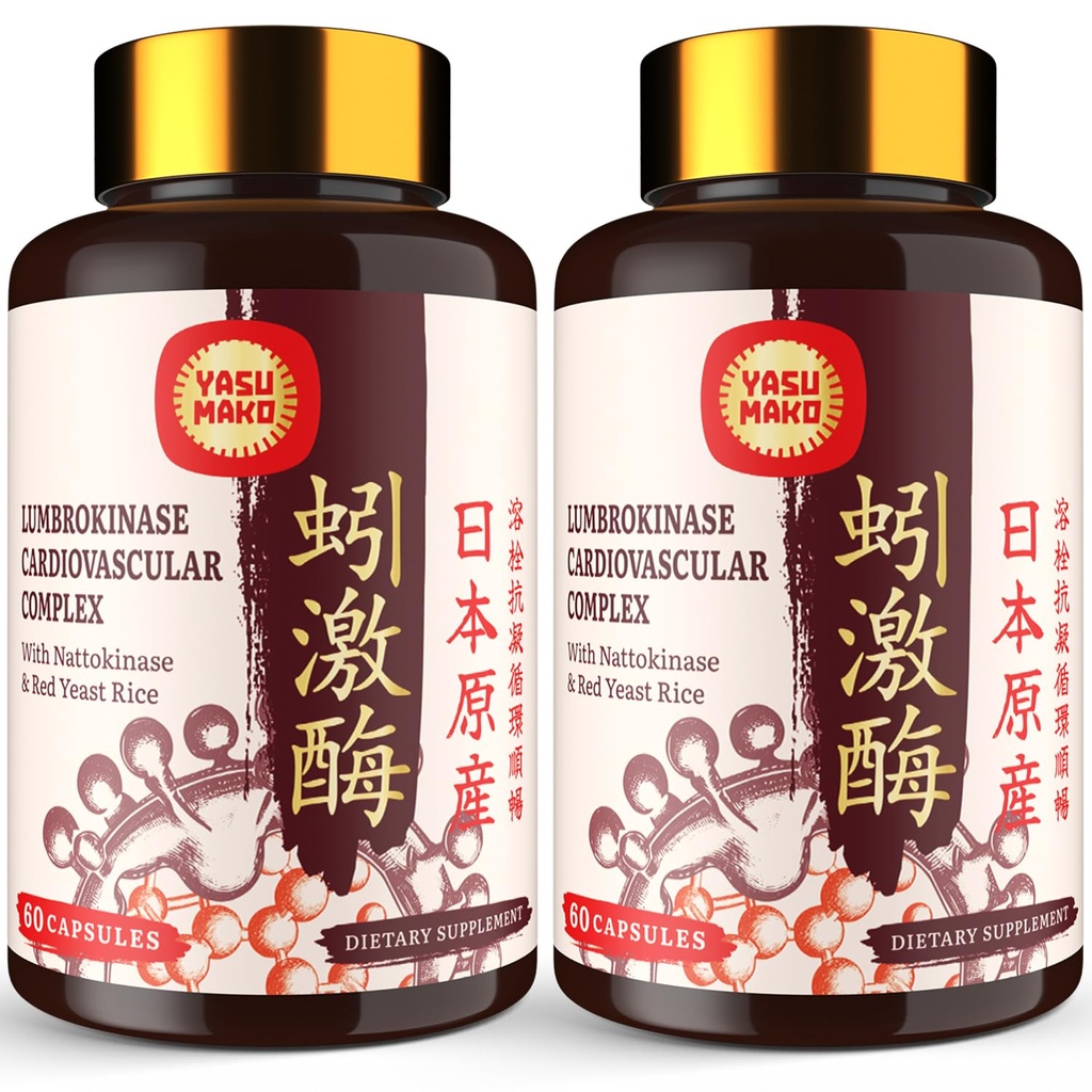 Lumbrokinase 100 mg (Max Activity 1,000,000 LKU),Nattokinase 100 mg-2,000 Aktivite ve Red Yeast Rice 300 mg, Lumbrokinase Enzymes Supplement for Circulatory,Cognition,120 Capsules (Pazarlama)