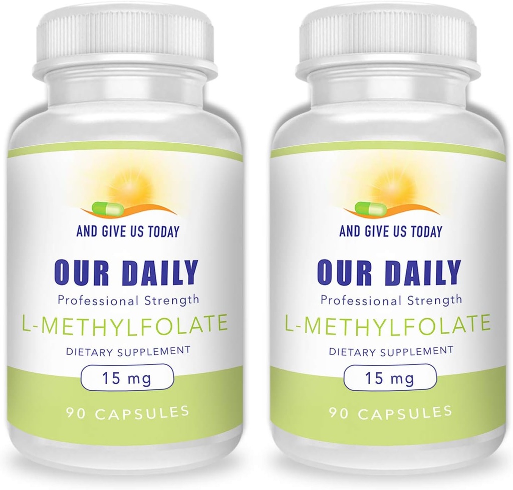Και δώστε μας σήμερα Daily L-Methylfolate 15mg (2 φιάλες) - 180 κάψουλες - Επαγγελματική Δύναμη Ενεργό Φολικό Μεθύλιο - 5-MTHF συμπλήρωμα - Μη ΓΤΟ, Χωρίς γλουτένη, Χωρίς πληρωτικά