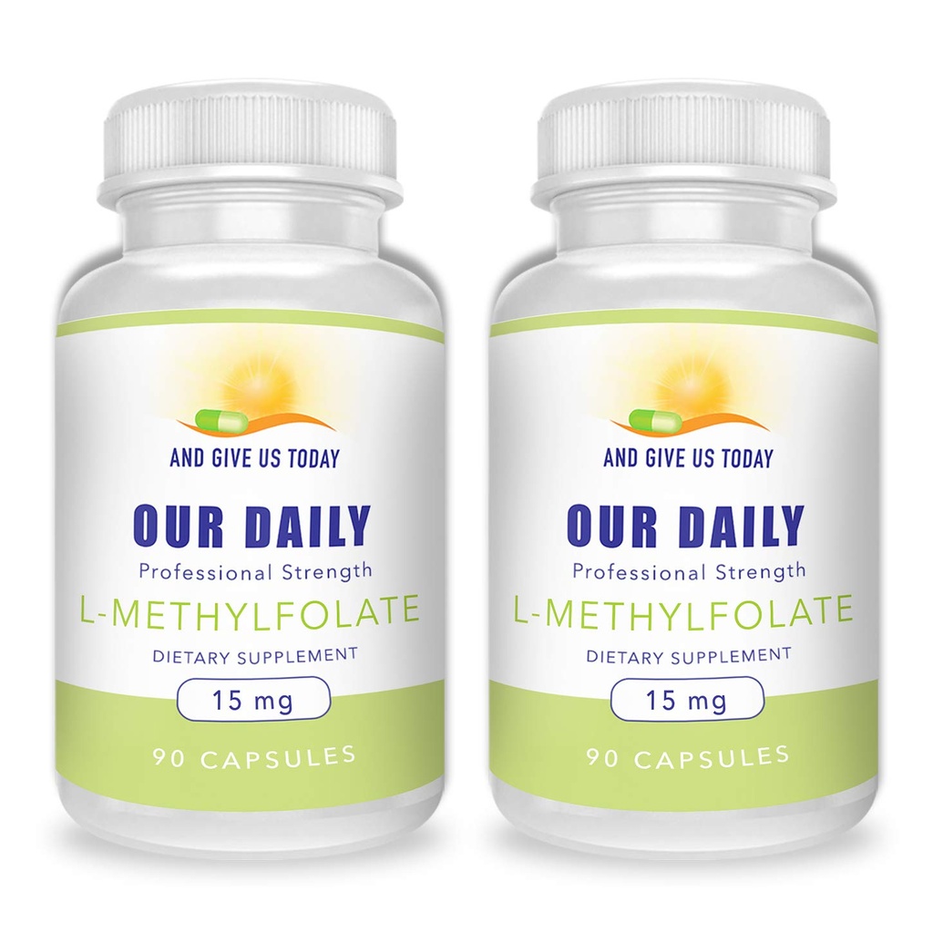Και δώστε μας σήμερα Daily L-Methylfolate 15mg (2 φιάλες) - 180 κάψουλες - Επαγγελματική Δύναμη Ενεργό Φολικό Μεθύλιο - 5-MTHF συμπλήρωμα - Μη ΓΤΟ, Χωρίς γλουτένη, Χωρίς πληρωτικά