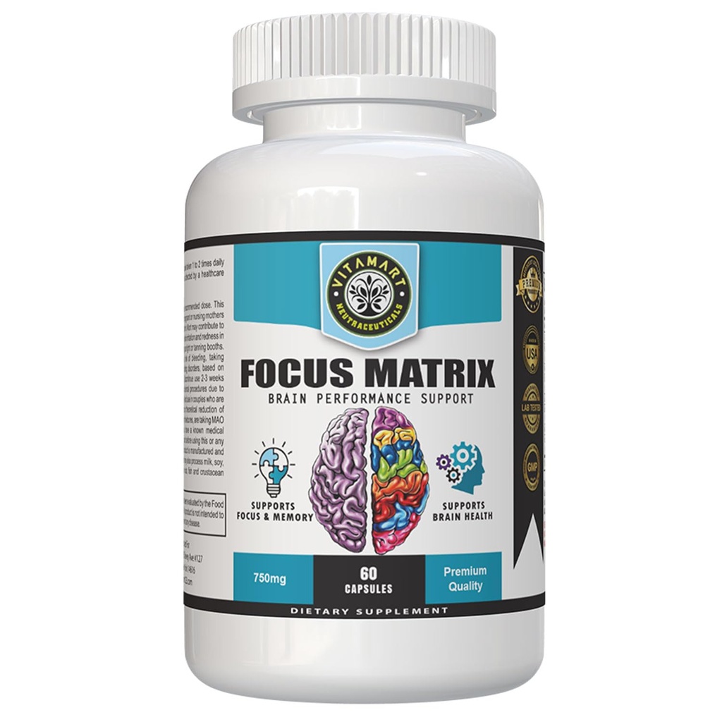 Focus Matrix (1 Şişe) Brain Health Supplement- for Better Focus, Memory, dikkat, Concentration, Ginkgo biloba Leaf, Bacopa Monnieri, Focus Pill