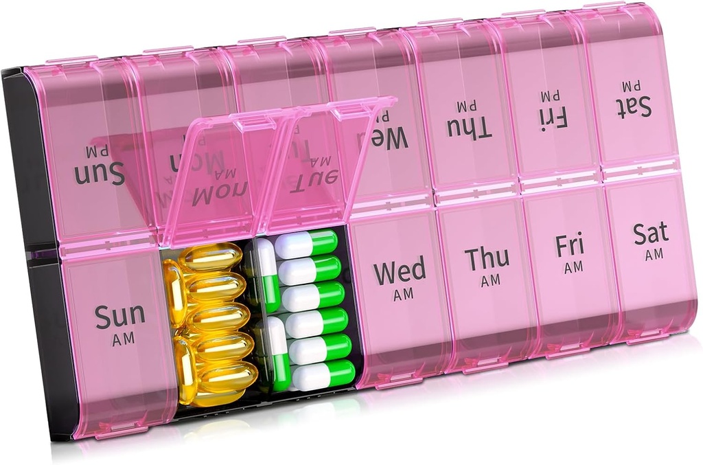 Daviky XL Büyük Haftalık Pill Organizer 2 Times a Day, Ekstra Büyük 7 Gün Pill Box AM PM, Daily Pill Case Medicine Organizer with 14 Karşılaştırma, Day Night Container for Fish Oils, Vitamin, Supplement, Supplement