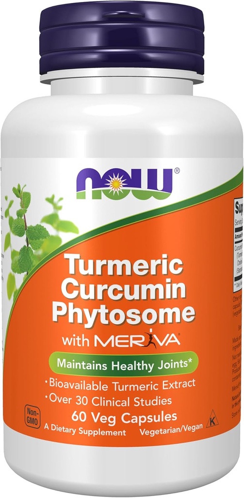 NOW Συμπληρώματα τροφίμων, Curcumin Phytosome, Bio-Enhanced Turmeric Extract, 60 κάψουλες Veg