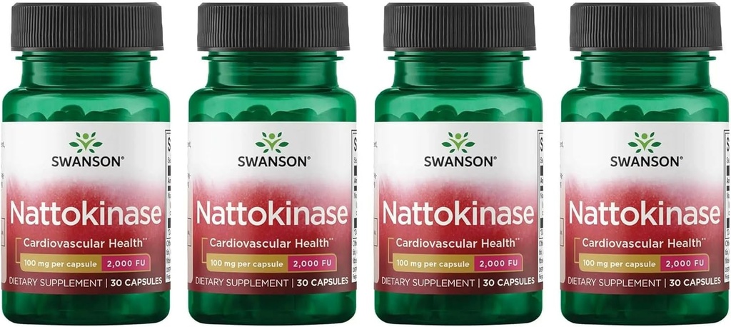 Swanson Nattokinase 2000 Fibrinolytic Units 100 Milligrams 30 Capsules Enzyme (4 Pack)