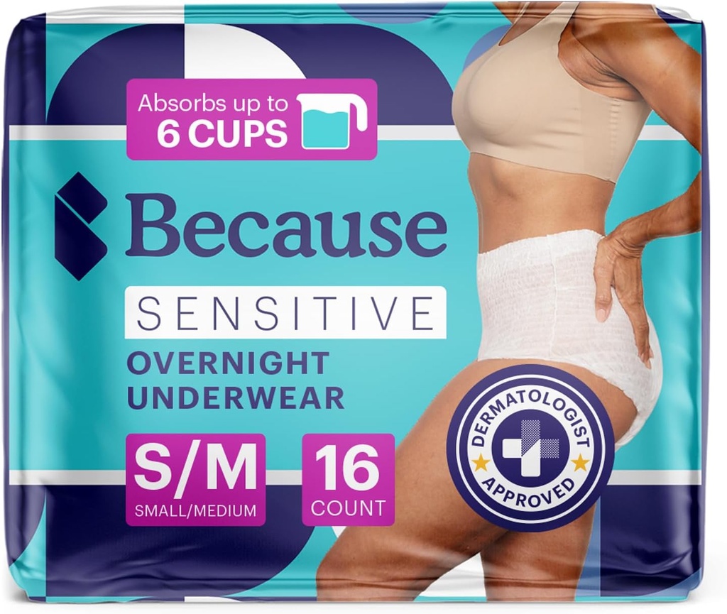 Yetişkin Incontinence Underwear for sensitivee Skin - Women - Premium Overnight Chess Briefs, Anti Odor - White, Small/Medium - Absorbs 6 Cups - 16 Count (kırıklık 1)