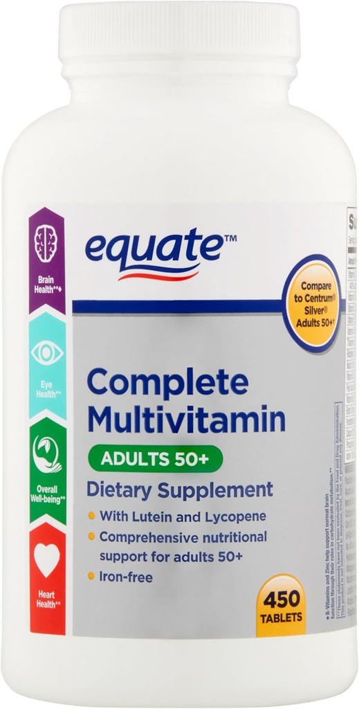 Equate Adults 50+ Complete Multivitamin/ Multimineral Supplement Tablets, 450 Ct