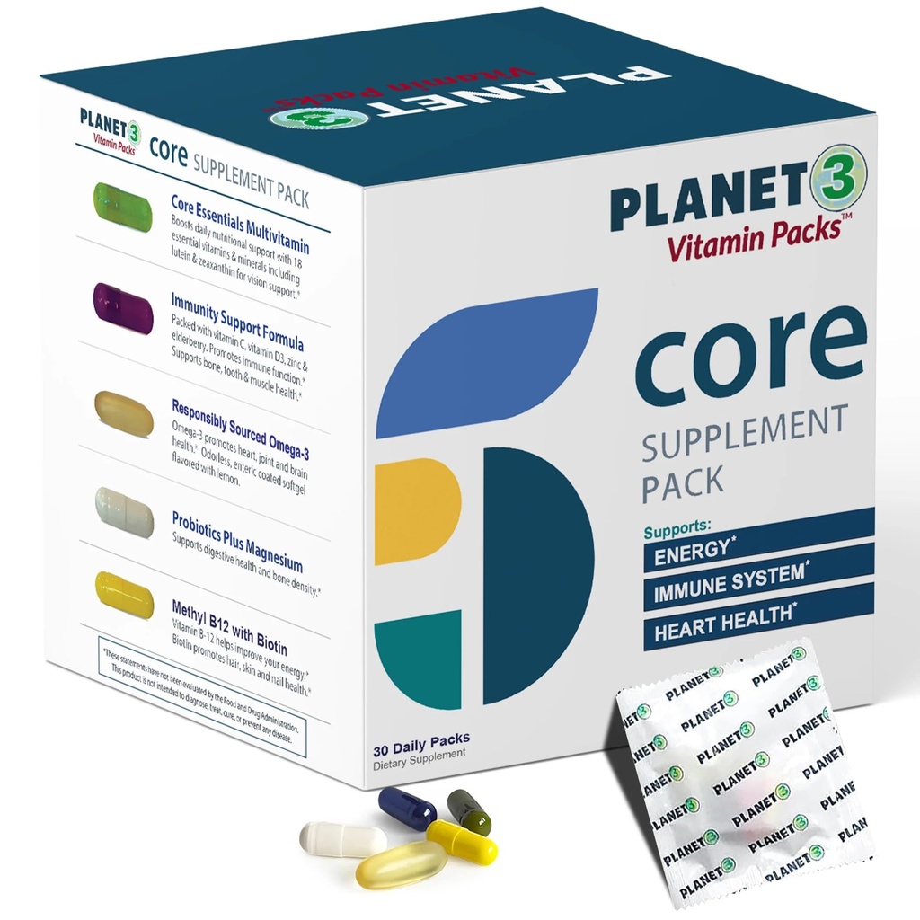 Erkekler ve Kadınlar için Günlük Paket Vitaminleri - Yaşlılarla Destek, C, çinko & D3 - Kalp Sağlığı için Omega-3 ile Çokvitamin, Probiyotikler, Metil B12, Biotin, Lutein & Zeaxanthin - Planet 3
