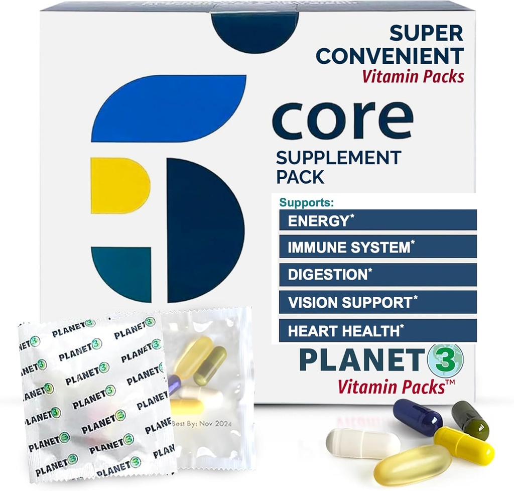 Erkekler ve Kadınlar için Günlük Paket Vitaminleri - Yaşlılarla Destek, C, çinko & D3 - Kalp Sağlığı için Omega-3 ile Çokvitamin, Probiyotikler, Metil B12, Biotin, Lutein & Zeaxanthin - Planet 3