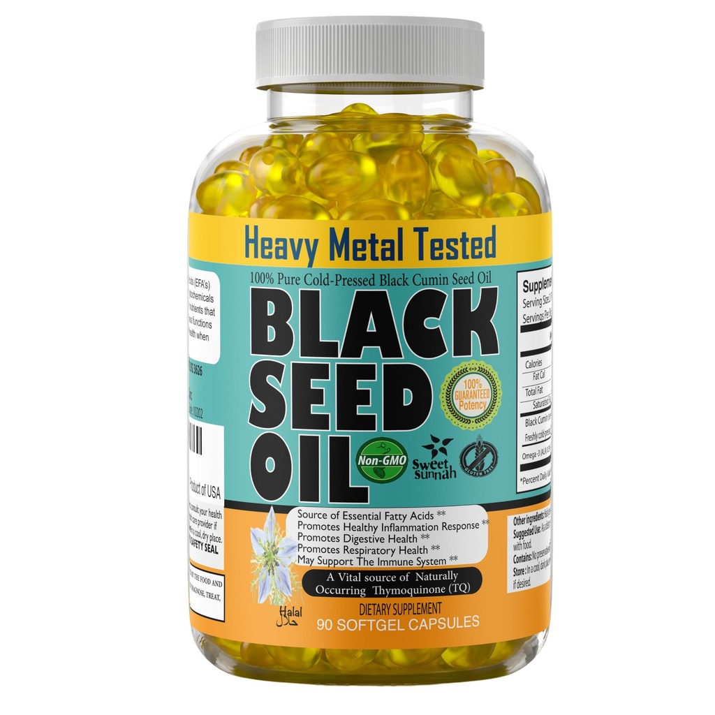 Black Seed Oil Capsules 1000 mg - Lab Türkçe Nigella Sativa ile 3X Thymoquinone (90 Softgels) - ABD Made, Cold-Pressed Kalonji Oil - Pure Non-GMO Sweet Sunnah for Hair, Brain & Immune Supportiva