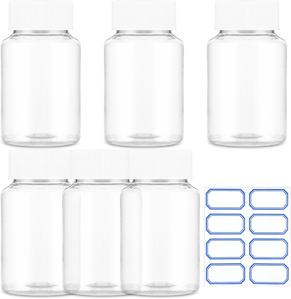 Sibba Clear Pill Μπουκάλι 6 τεμ. Empty Medicine Organizers 30ML Jar Powder Box Αποθήκευση διαφανών αντιδραστήρων Δοχεία Πλαστικά Δοχεία Διαρροή Αποδείξεις Καπάκια Δοχείο για Καλλωπισμού Counter Ετικέτες