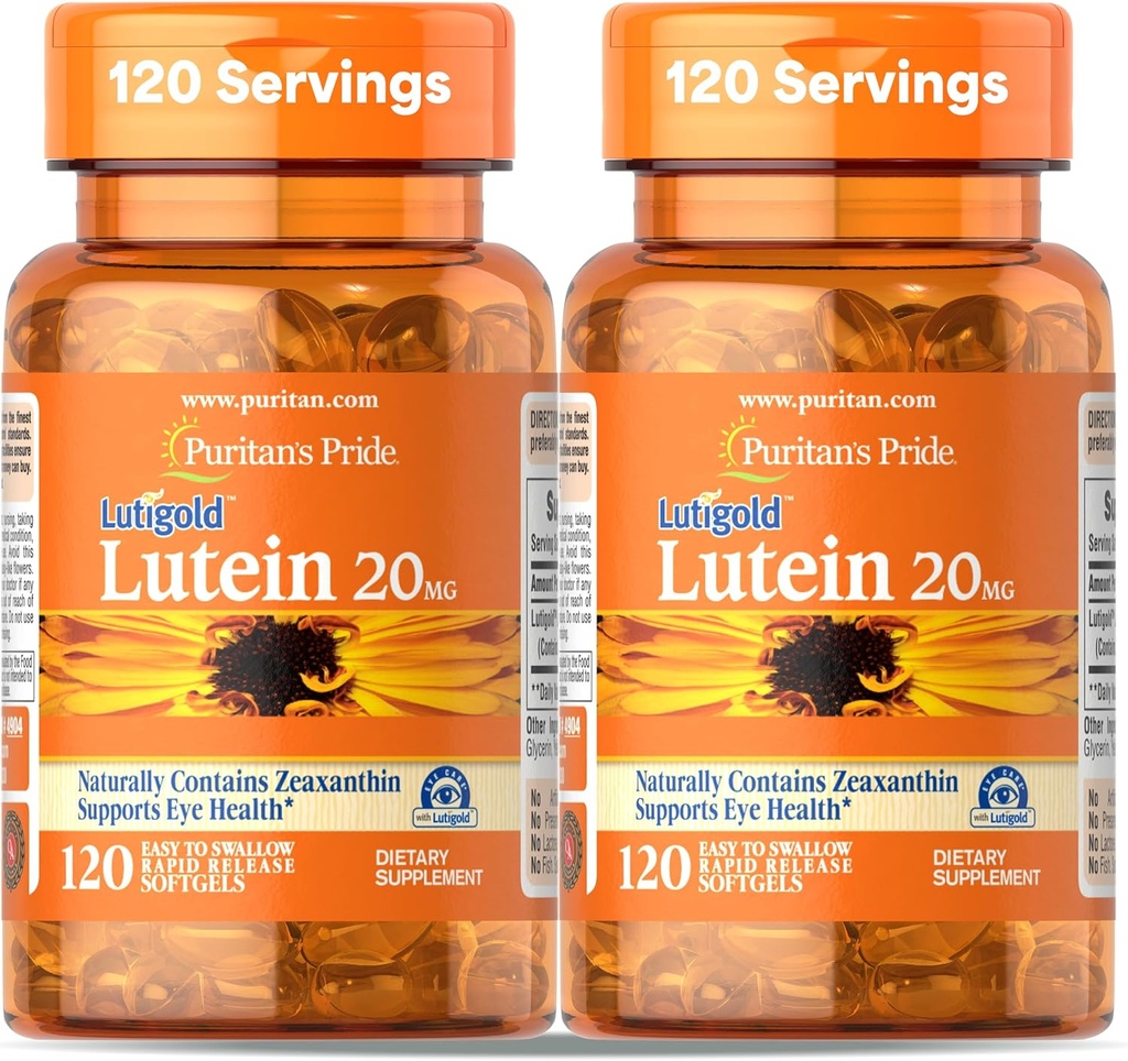 Puritan's Pride Premium Lutialtı Lutein Caroteno 20mg with Zeaxanthin for Men and Women, Diyetary Supplement for Eye Health Support, 8 Ay Supply, 120 Easy-to-Swallow Softgels, 2 Pack