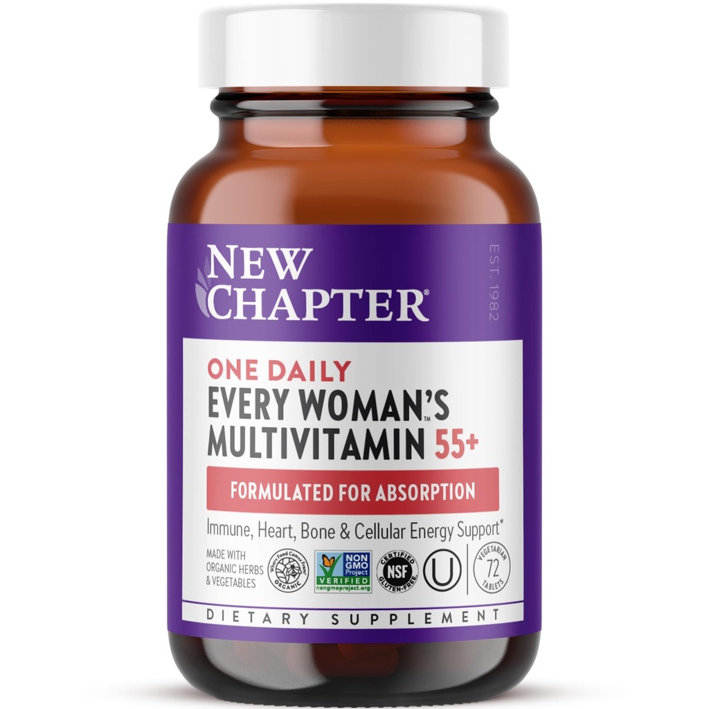 New Chapter Women's Multivitamin 50 Plus for Cellular Energy, Heart & Immune Support with 20+ Nutrients + Ασταξανθίνη - Every Woman's One Daily 55+, Gentle on The Stomach, 72 Count