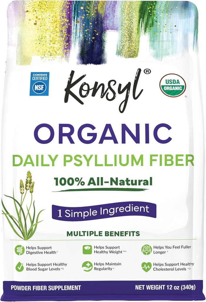 Konsyl Organik Psyllium Husk Toz, 5g of Plantive ► Fiber per Service – USDA Organic, Non-GMO, Gluten Free, Sugar Free, Vegan, 12 Ounce (Pack of 1)