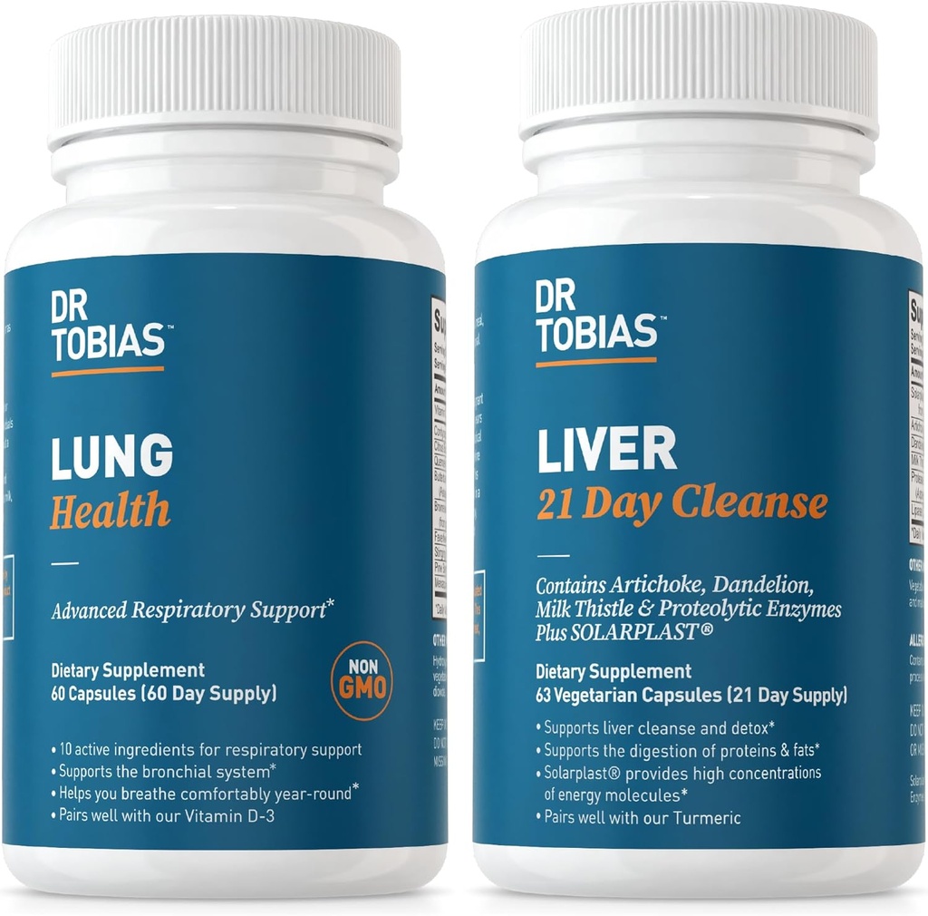 Dr. Tobias Lung Health & Liver 21 Ημέρα καθαρισμού για τον πνεύμονα και το συκώτι καθαρισμού & Detox με βιταμίνη C, Butterbur, Quercetin, Solarplast, Artichoke, Milk Thistle