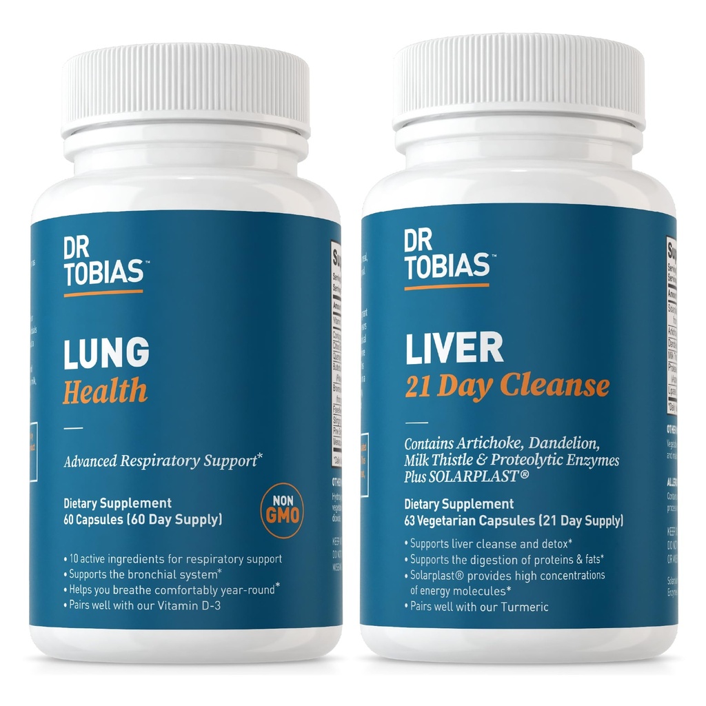 Dr. Tobias Lung Health & Liver 21 Gün Lung ve Liver Cleanse & Detox C, Butterbur, Quercetin, Solarplast, Artichoke, Milk Butle