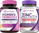 Doctor's Recipes Γυναικεία Probiotic & Zinc Bundle, Digestive, Κολπική & ουρική υγεία, φυσική ανοσοάμυνα, καθυστερημένη απελευθέρωση Probiotic κάψουλες 60ct & κάψουλες ψευδάργυρου 120 ct