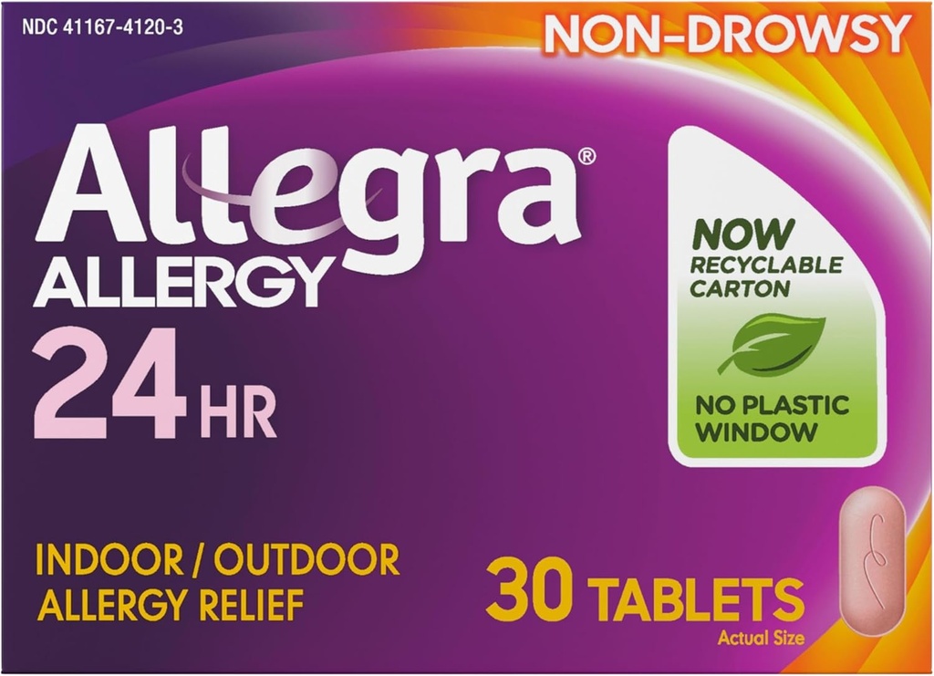 Allegra Ενηλίκων 24HR Μη- Νυσταλγικό Αντιισταμινικό, 30 δισκία, ταχείας δράσης Αλλεργία Συμπτώματα Ανακούφιση, 180 mg