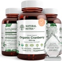 Natural Nutra Organic Cranberry Extract Supplement, Help Prevent Urinary Ailment, Promotes Bone Health, Help Maintain Heart Health, Improve Digestion, Promote Skin Health, 30 Tablets, One Month Supply