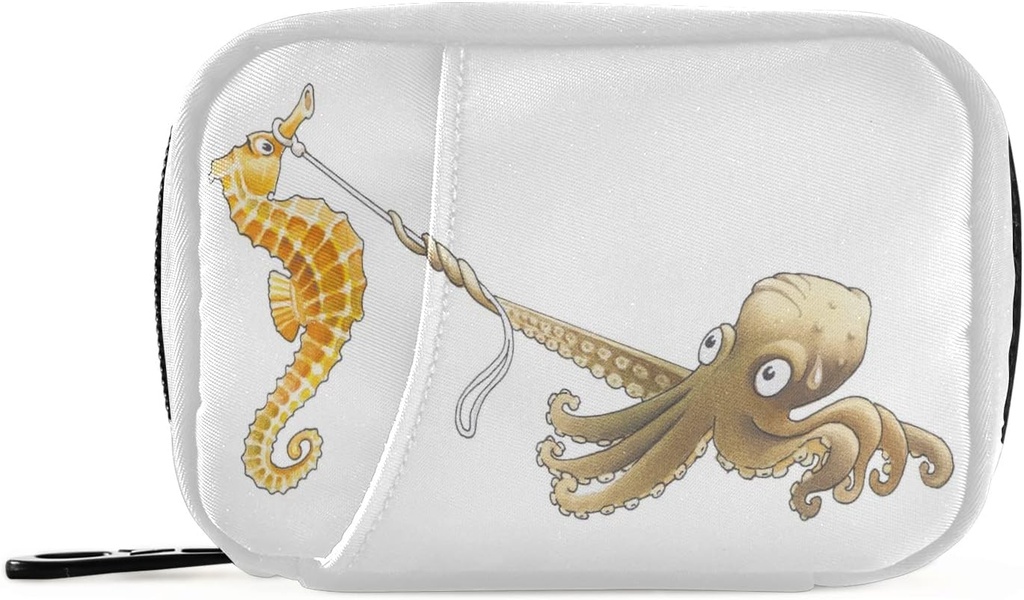 Funny Seahorse Octopus Pill Box 7 Günlük Pill Case Travel Pill Organize Bag with Rolls Bag Portatif Haftalık Case Compact Boyut For Vitamin Supplement Sahibi