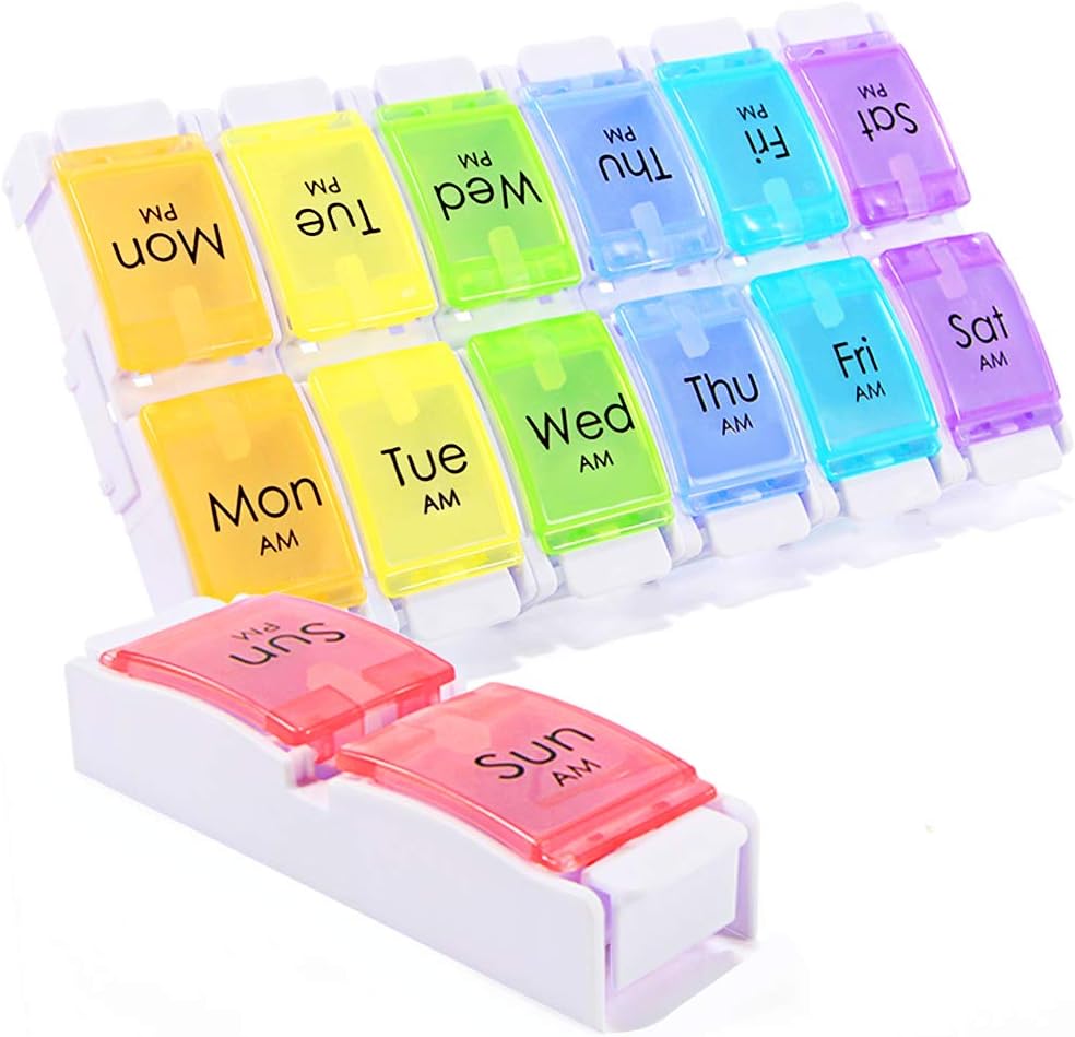 AM PM Pill Organizer 2 Times a Day,SZREDU Pill Box 7 Day, Reforce Daily Medicine Pill Organizer, Büyük Pill Cases Organizers 7 Day,Weekly Supplement Box and Organizer 2 Times a Day