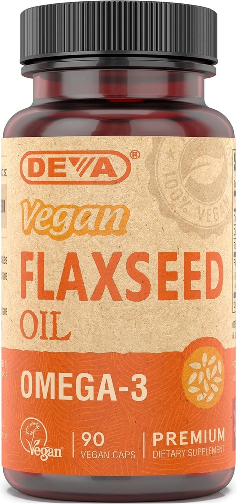 Deva Vegan Omega-3 Flaxseed Oil Supplement - 1000 MG EN Cold-Pressed & Unrefined - Fish Oil Alternative - with Omega-3 ALA - 90 Capsules, 1-Pack