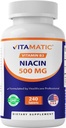 Vitamatic Niacin (Vitamin B3) 500 mg, Sustained release, 240 Tablet - Non-GMO & Gluten Ücretsiz
