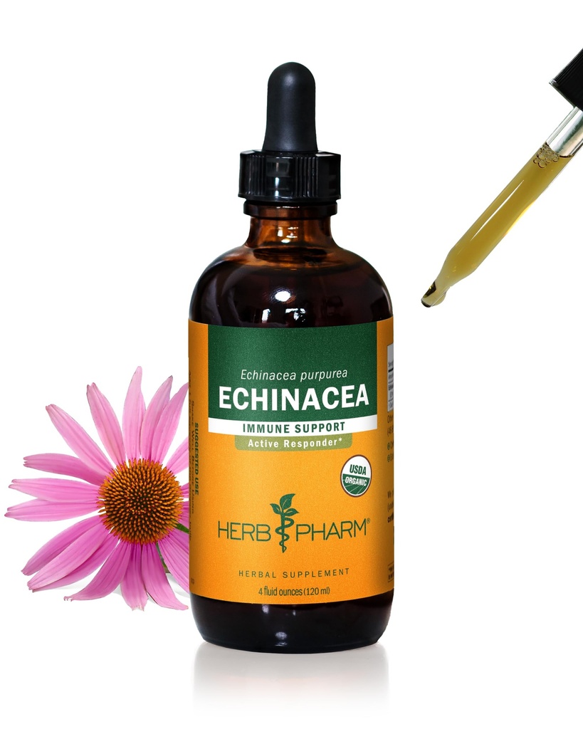 Βότανο Pharm Certified Organic Echinacea Root Liquid Extract για την υποστήριξη του ανοσοποιητικού συστήματος, οργανικό αλκοόλ από ζαχαροκάλαμο, 4 ουγγιά