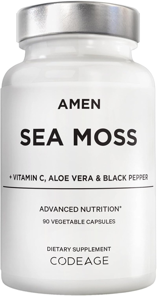 Amen Sea Moss Supplement - 1000 mg Organik İrlandalı Deniz Moss, Bladderwrack, Burdock - C, Aloe Vera, Black Pepper - Seaweed Superfood, Vitaminler, Mineraller ve Antioksilar - Non-GMO - 90 Capsules