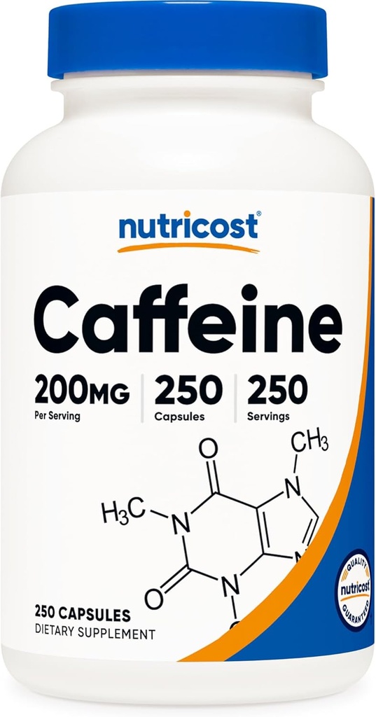 Nutricost Caffeine Pills, 200 mg Per Servisi (250 Caps)