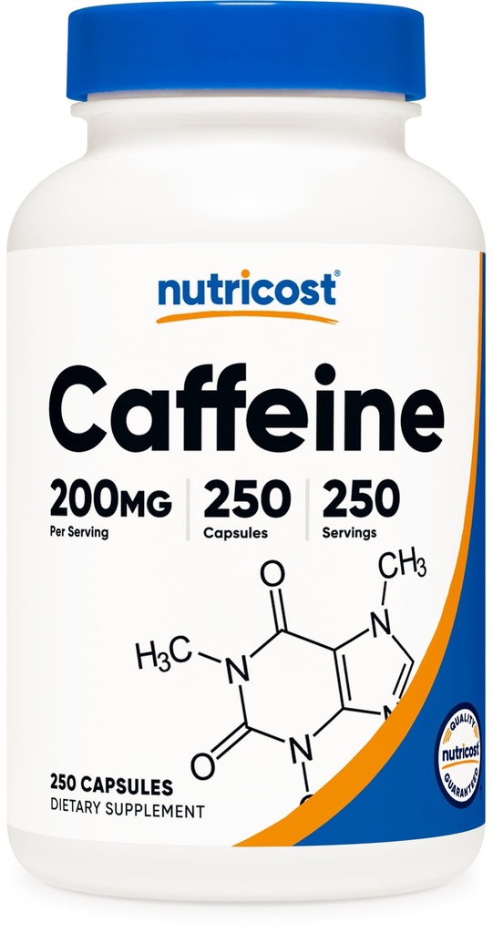 Nutricost Caffeine Pills, 200 mg Per Servisi (250 Caps)