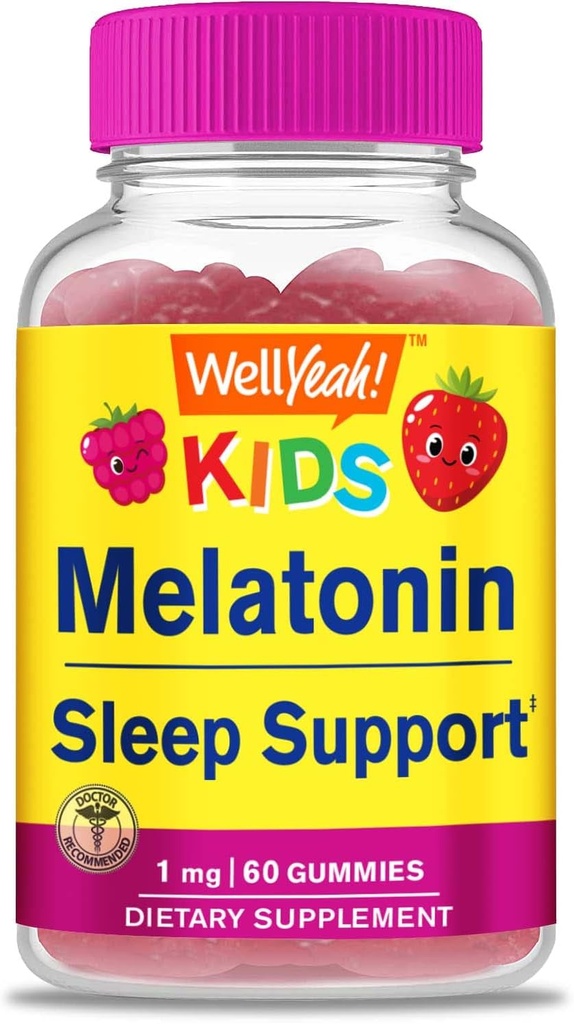 WellYe Kids Melatonin Gummies 1 mg - συμπλήρωμα Gummy Sleep Aid χωρίς φάρμακα, Υποστήριξη ύπνου για τα παιδιά - Χωρίς γλουτένη, Ζελατίνη Δωρεάν, Μη ΓΤΟ, Χορτοφαγικά - Φυσικής προέλευσης Γεύση - 60 Gummies