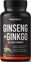 Natgrowed Panax Ginseng & Ginkgo Biloba συμπλήρωμα - Red Korean Ginseng & Ginko Biloba κάψουλες για άνδρες & γυναίκες - Υποστηρίζει τη μνήμη εστίασης & λειτουργία του εγκεφάλου - Vegan χάπια - 120 κόμης