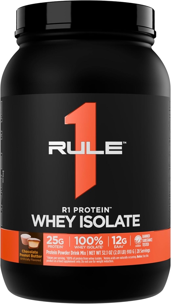 Kural 1 R1 Protein Whey Isolate - 25g protein & 6g BCAA, Workout Recovery (2 Pounds* Chocolate, Peanut Butter) için izolasyonlu ve Hydrolyzed Kaynaklardan Özel olarak