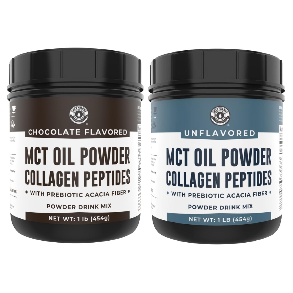 Left Coast Performance Chocolate MCT Oil Toz & Collagen,, 1lb + Unflavored MCT Oil Toz & Collagen,, 1lb