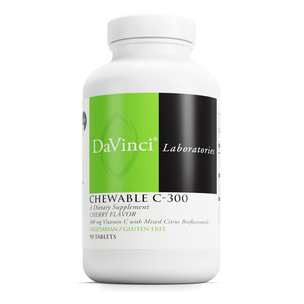 DaVinci Laboratuvarlar Tamamlanabilir C-300 - Vitamin C Supplement to Support Immune Health, Cholesterol and Collagen Production - C vitamini, Pectin ve More - Gluten-Free - Cherry Flavor - 90 Vegetarian Tabletler