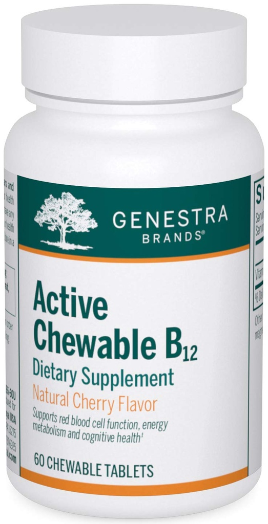Genstra Brands Active Chewable B12 | Chewable Vitamin B12 Tabletler | 60 Chewable Tabletler | Natural Cherry Flavor