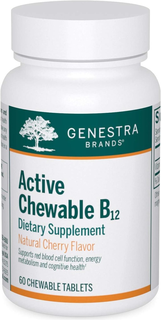 Genstra Brands Active Chewable B12 | Chewable Vitamin B12 Tabletler | 60 Chewable Tabletler | Natural Cherry Flavor