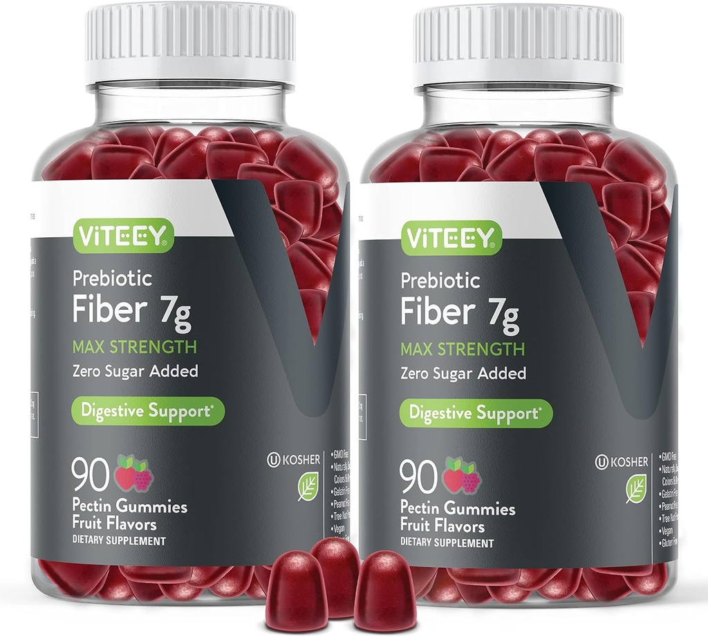 VITEEY Prebiyotik Fiber Gummies for Yetişkinler, 7g - Gut Health & Digestive ► Fiber Supplement Gummies - Zero Sugar eklendi, Vegan, Gluten-Free - 180 Count Count Count